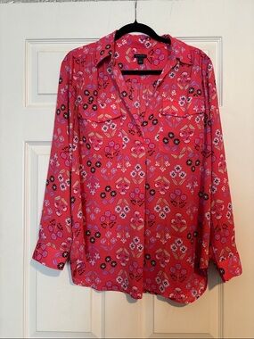 Ann Taylor Pink Floral Popovers Blouse